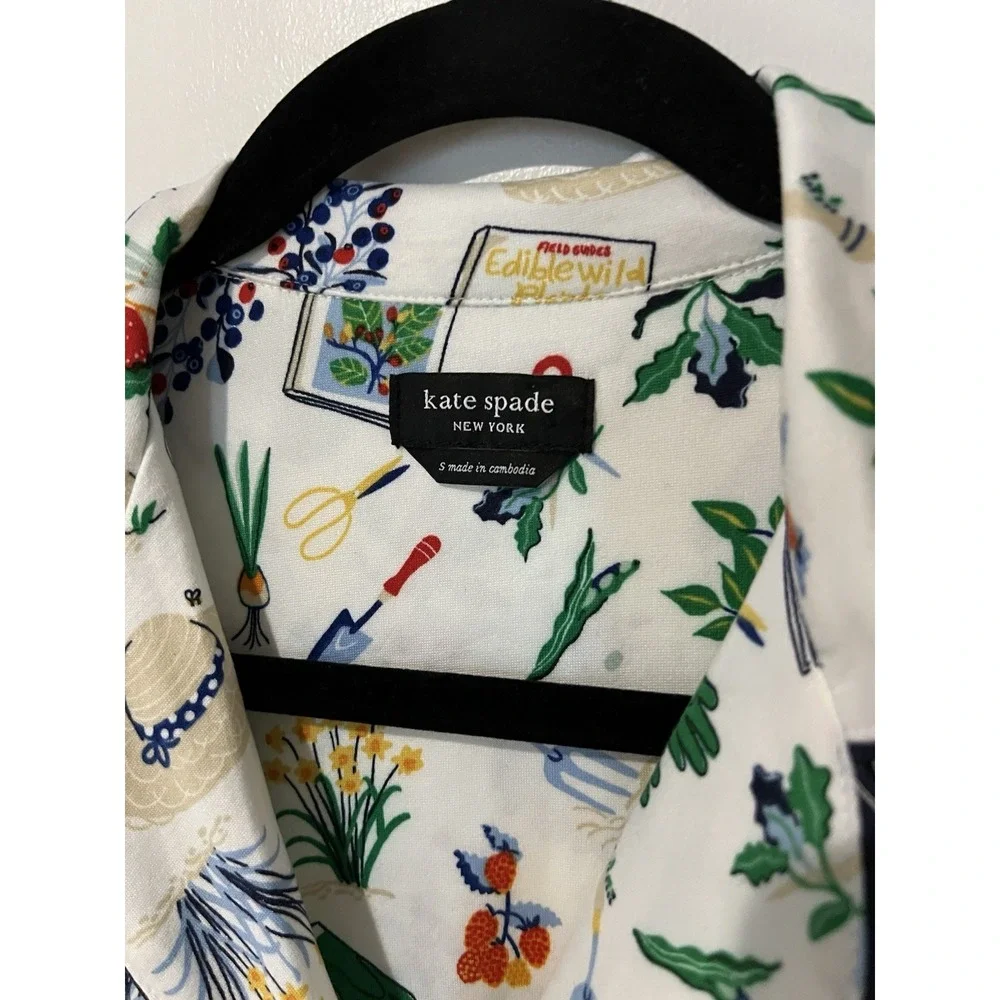 Kate Spade Gardening Print Short Sleeve Pajama Top White/Multi Size Small‎